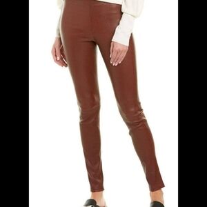 Theory Bristol Genuine Leather Riding Pants Deep Chestnut Brown 10